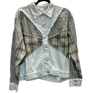 POL – Patchwork Denim Plaid Jacket – Size S